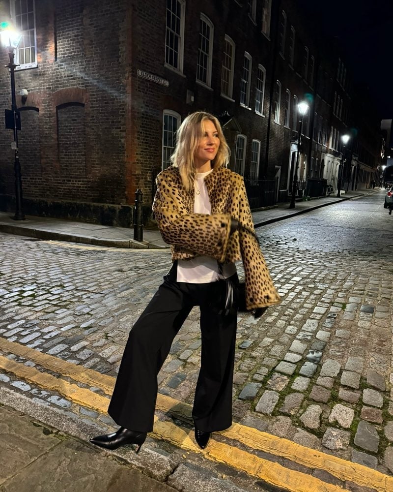 Leopard Print Jacket With Wide Leg Trousers and Black Clutch Bag Leopard Print Jacket With Wide Leg Trousers and Black Clutch Bag — Classy London Outfits