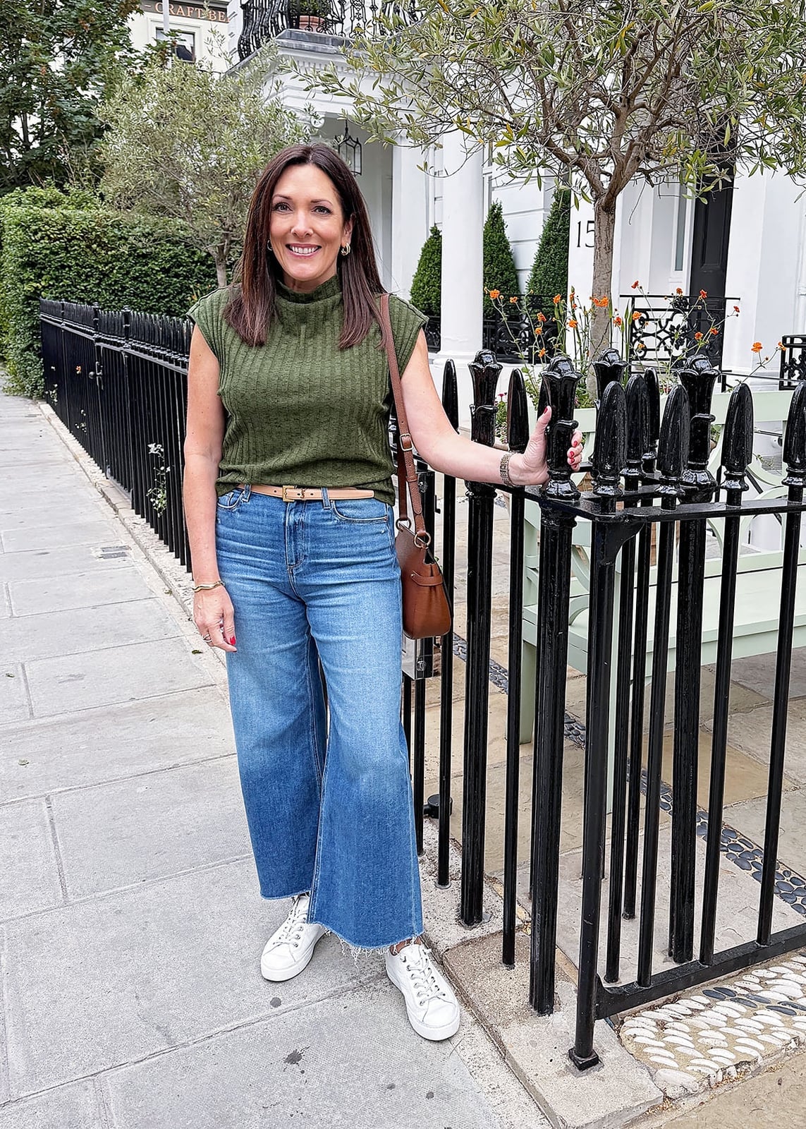 Green Mock Neck Top With Cropped Jeans Green Mock Neck Top With Cropped Jeans — Classy London Outfits