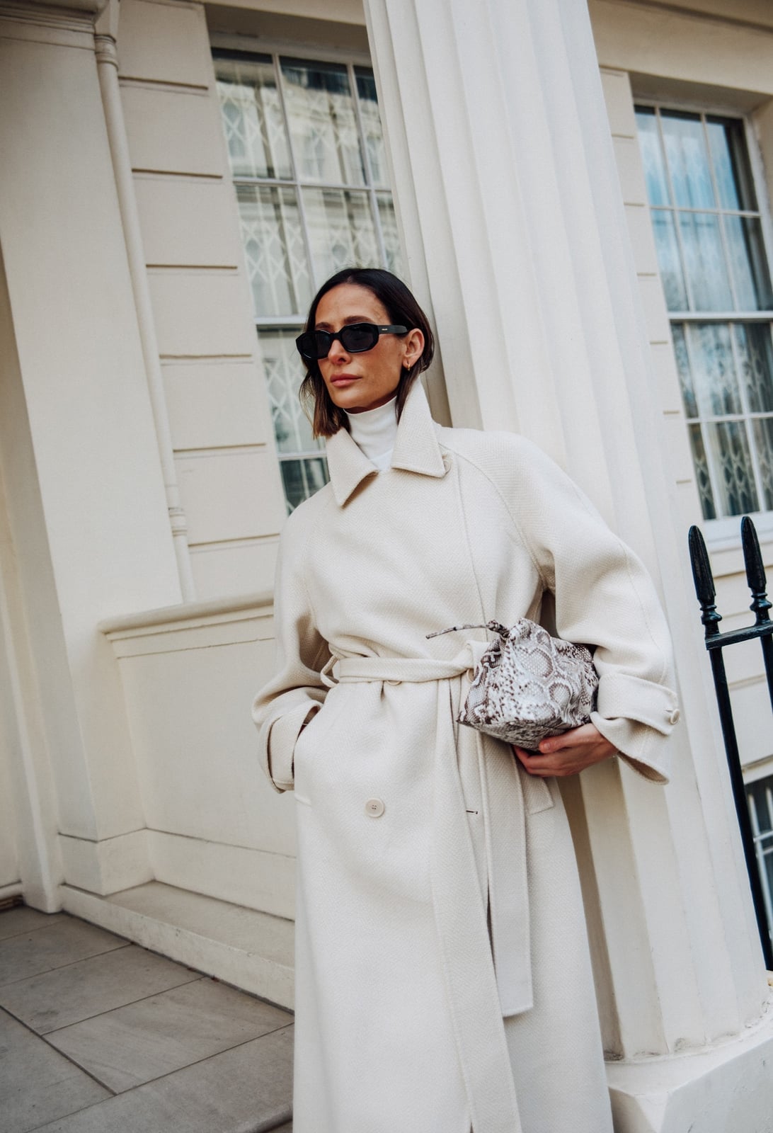 Cream Belted Trench Coat With White Turtleneck Cream Belted Trench Coat With White Turtleneck — Classy London Outfits