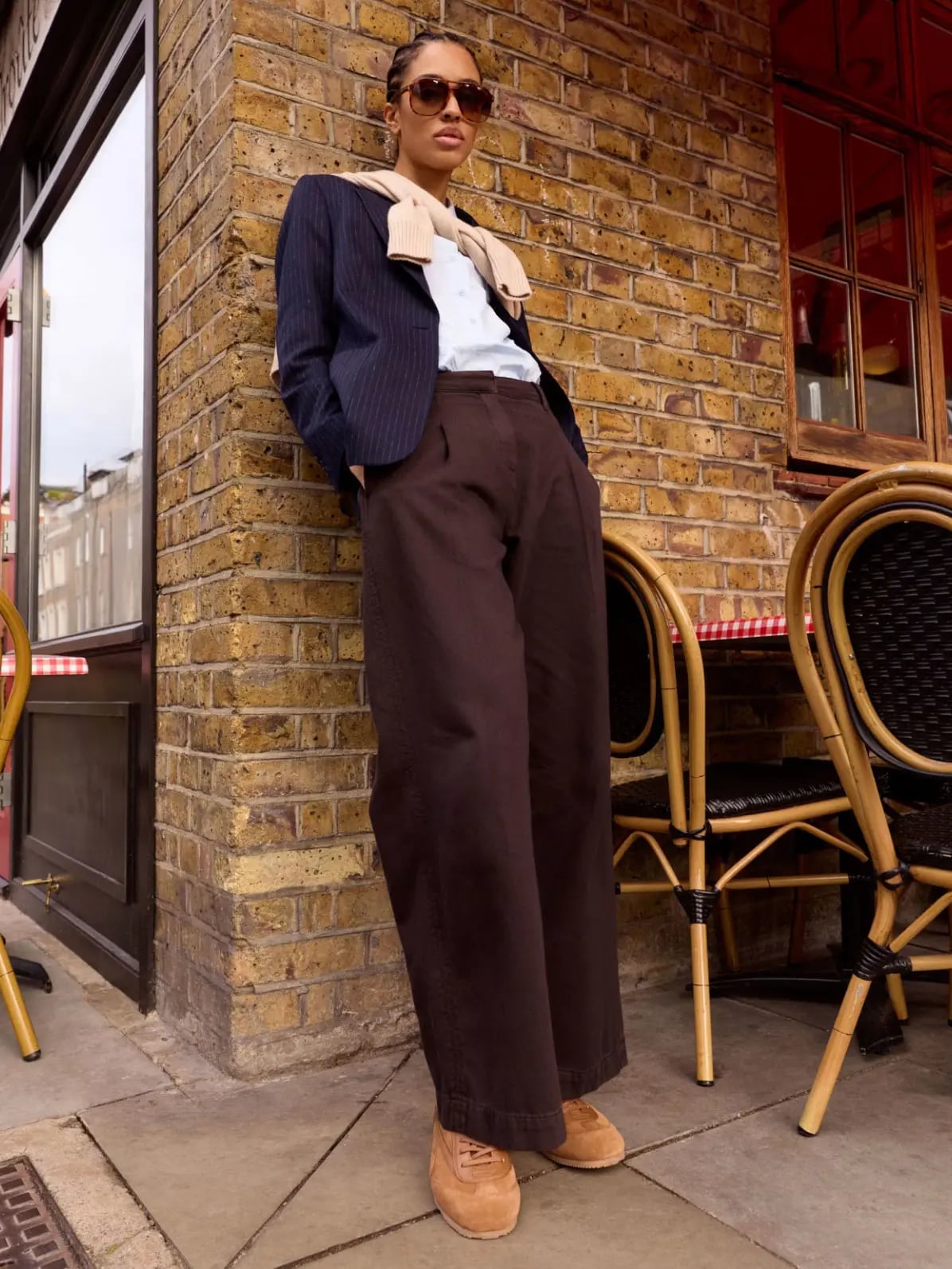 Navy Pinstripe Blazer With Brown Trousers Navy Pinstripe Blazer With Brown Trousers — Classy London Outfits