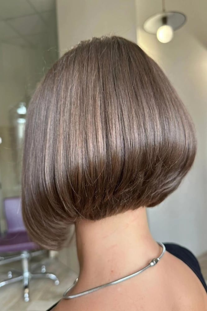 Rounded Ash Brown Bob From The Back Rounded Ash Brown Bob From The Back — Classy Long Bob
