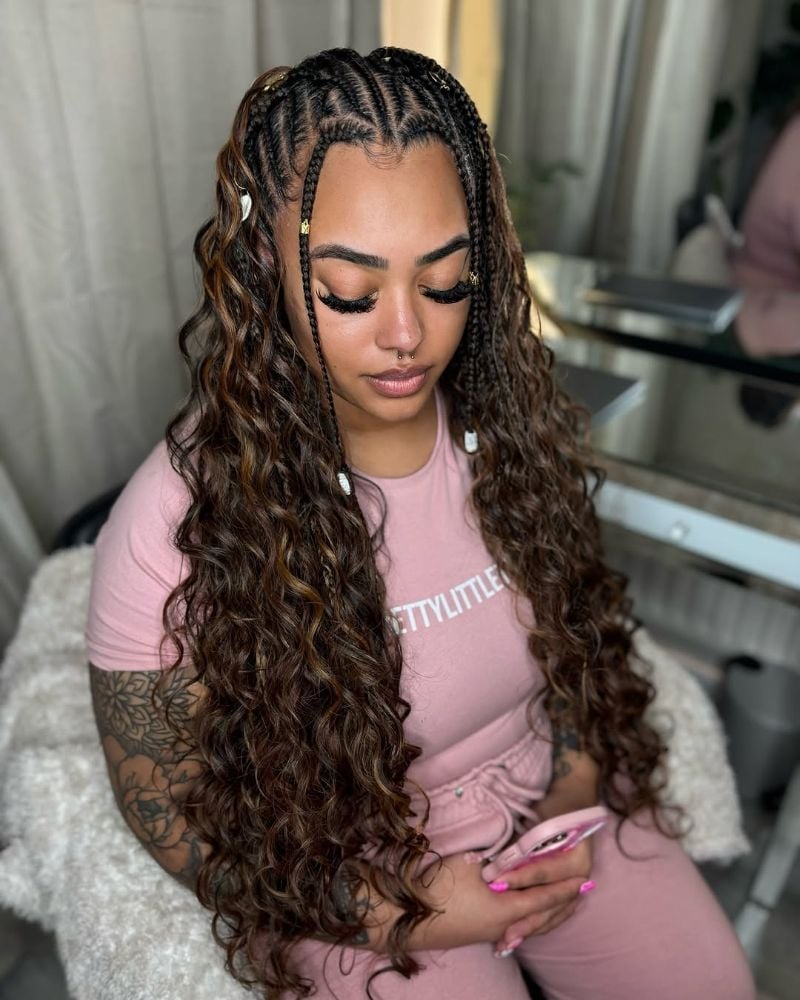 Scalp Braids with Loose Wavy Curls — Classy Long Braids