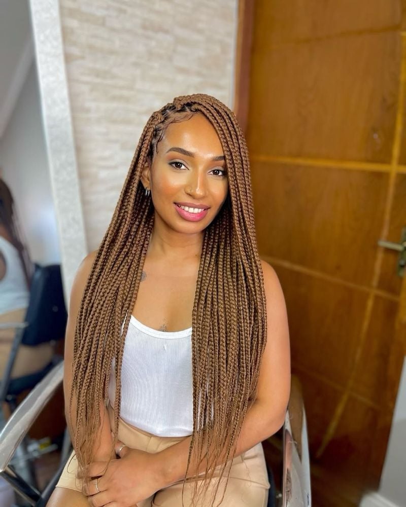 Mid-Back Medium Brown Fine Box Braids — Classy Long Braids