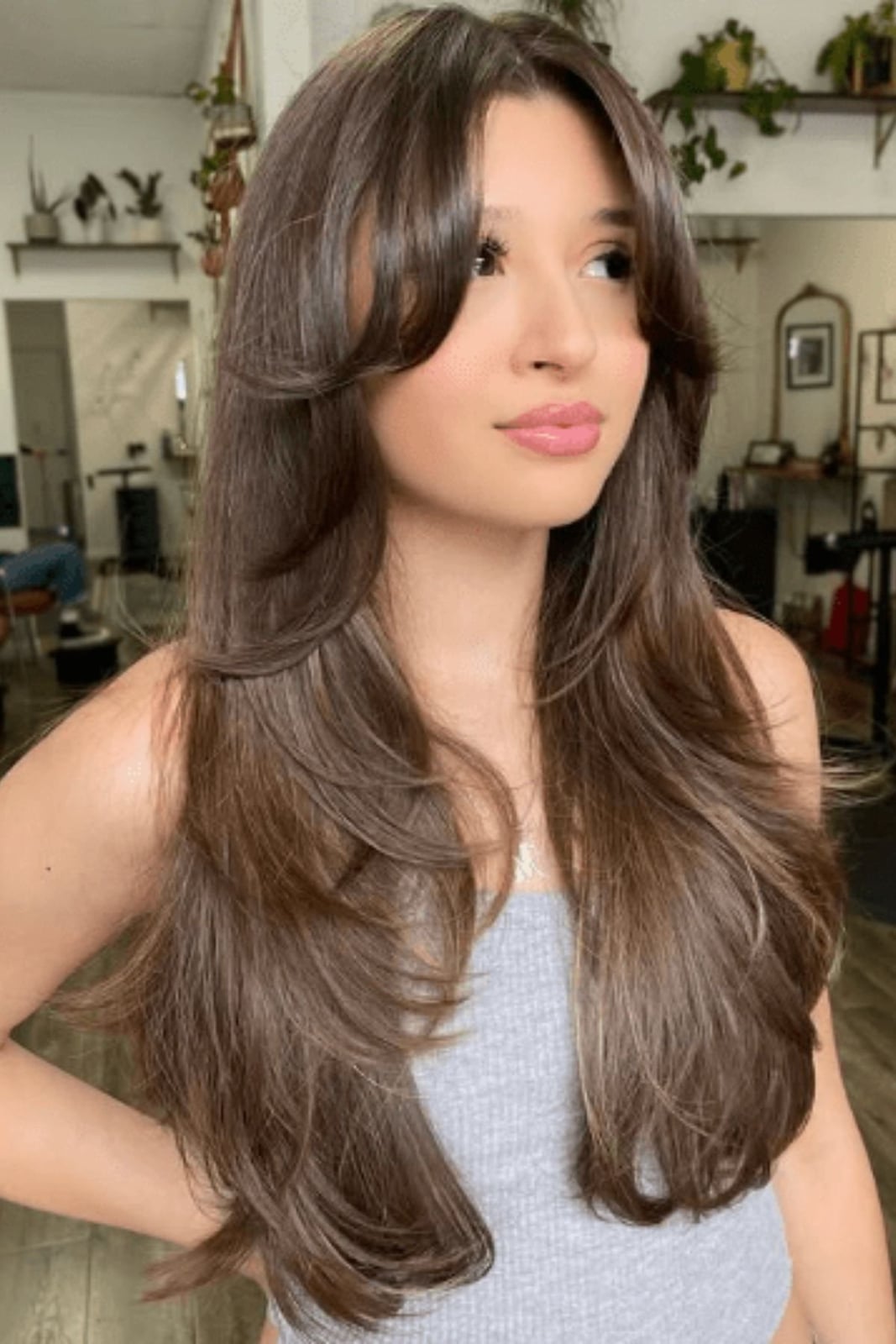 Layered Mid-Back Hair With Curtain Bangs Layered Mid-Back Hair With Curtain Bangs — Classy Long Haircuts