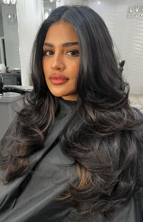 Deep Black With Feathered Layers Deep Black With Feathered Layers — Classy Long Haircuts