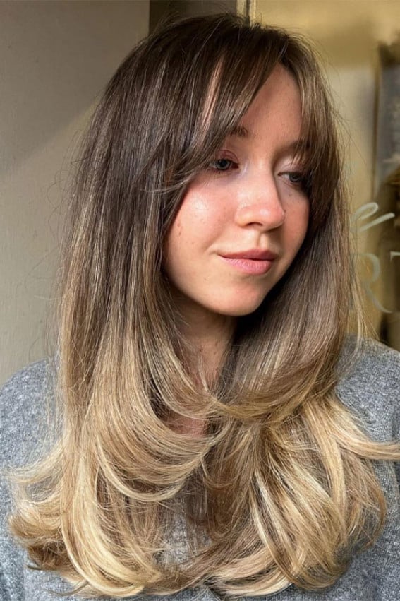 Mid-Back Layers With Face-Framing Bangs Mid-Back Layers With Face-Framing Bangs — Classy Long Haircuts