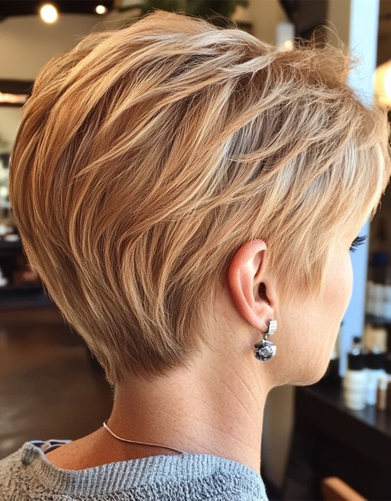 Warm Blonde Pixie With Layered Back — Classy Long Pixie