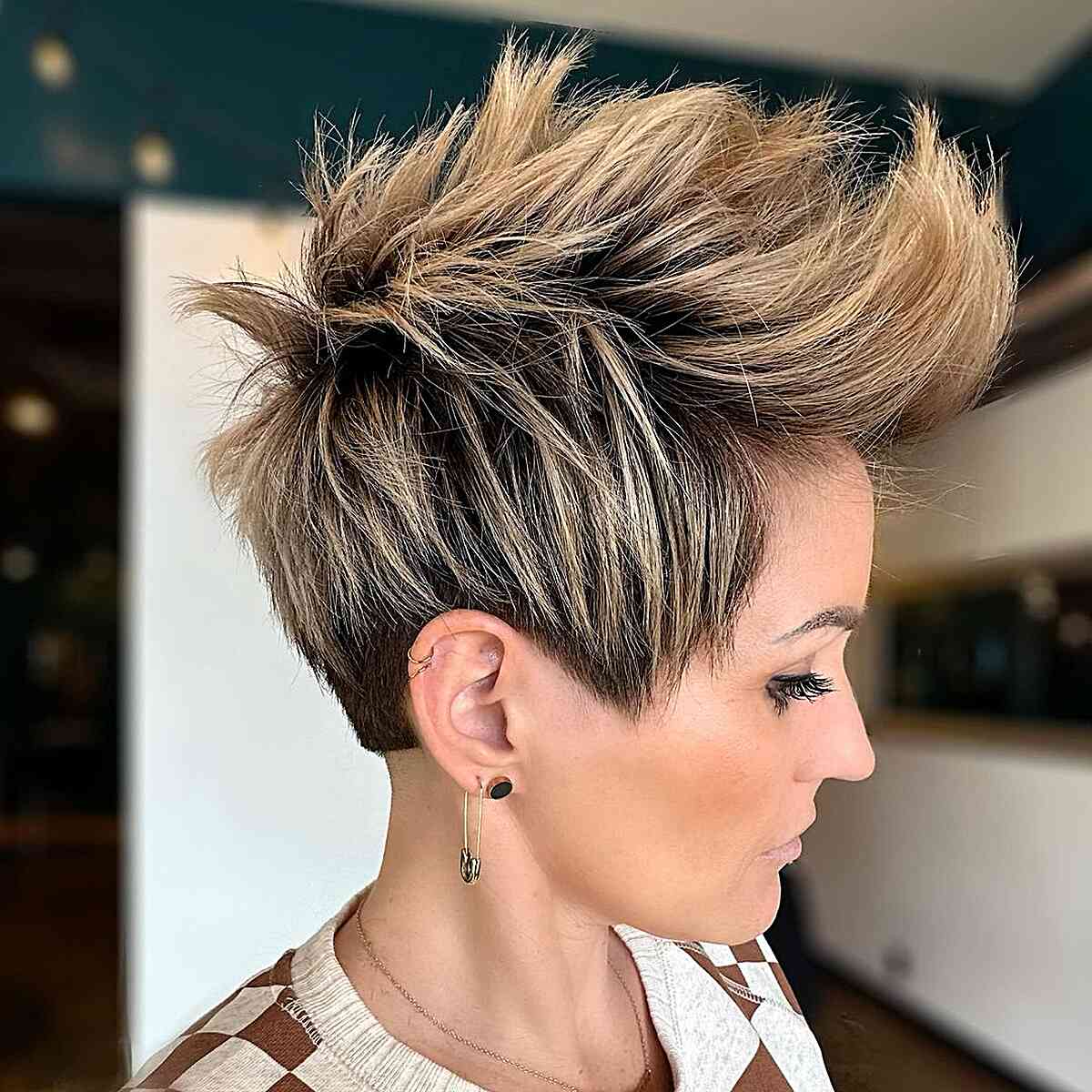 Dark Brown Pixie With Textured Layers, Neck — Classy Long Pixie