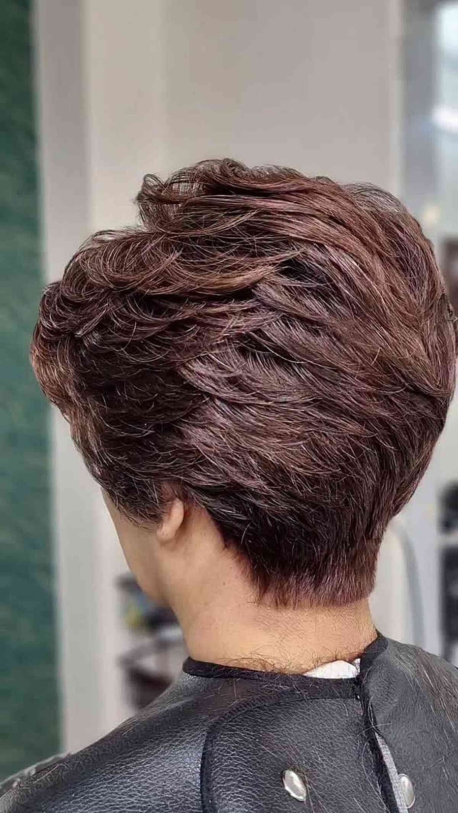 Dark Auburn Pixie With Layered Back — Classy Long Pixie