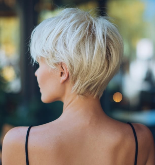 Textured Dark Brown Pixie Nape Taper — Classy Long Pixie