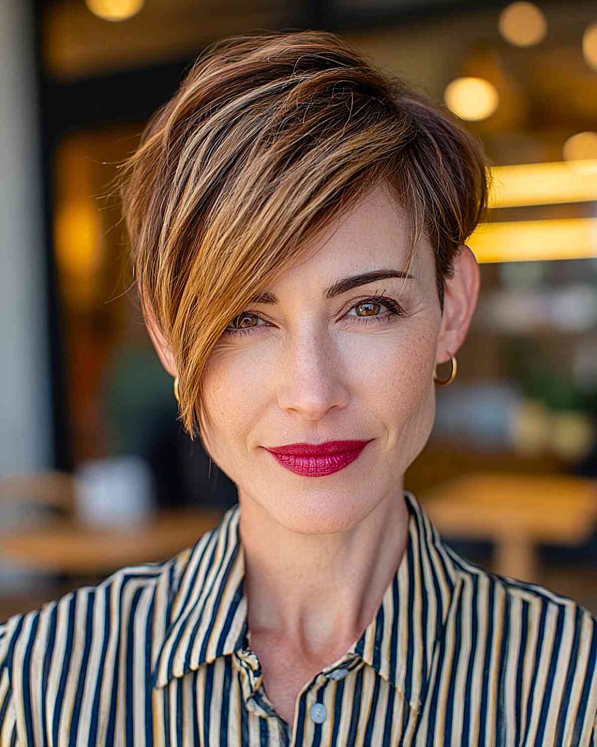 Sleek Asymmetrical Dark Brown Pixie — Classy Long Pixie