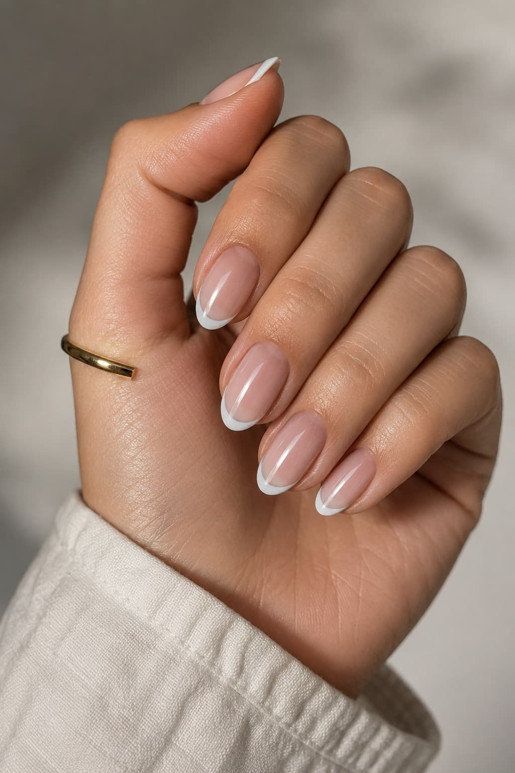 Classic Nude Base White Tip French Oval Nails Classic Nude Base White Tip French Oval Nails — Classy Looks Nail