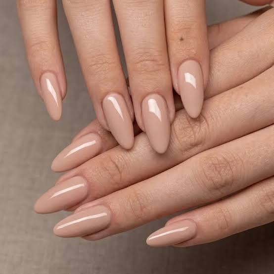 Sheer Nude Glossy Short Almond Nails Sheer Nude Glossy Short Almond Nails — Classy Looks Nail