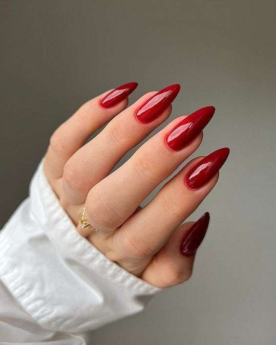Vibrant Deep Red Glossy Stiletto Nails Vibrant Deep Red Glossy Stiletto Nails — Classy Looks Nail