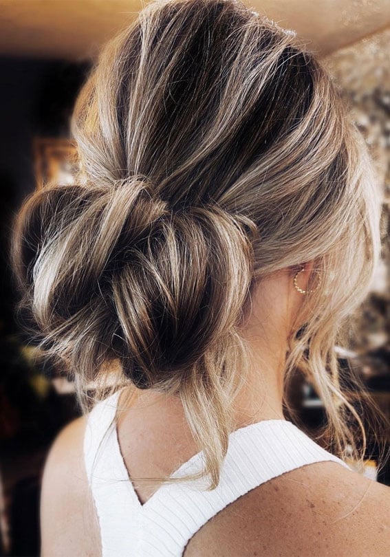 Blonde Balayage Textured Low Bun Blonde Balayage Textured Low Bun — Classy Loose Updo
