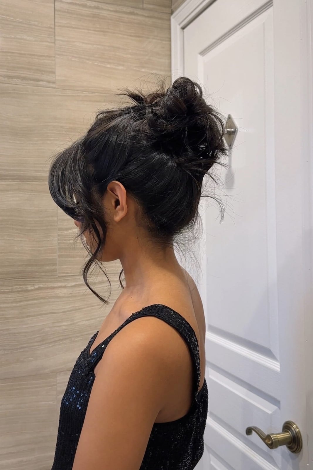 Dark Brown Textured Pieces Loose Updo, Mid-Back Dark Brown Textured Pieces Loose Updo, Mid-Back — Classy Loose Updo
