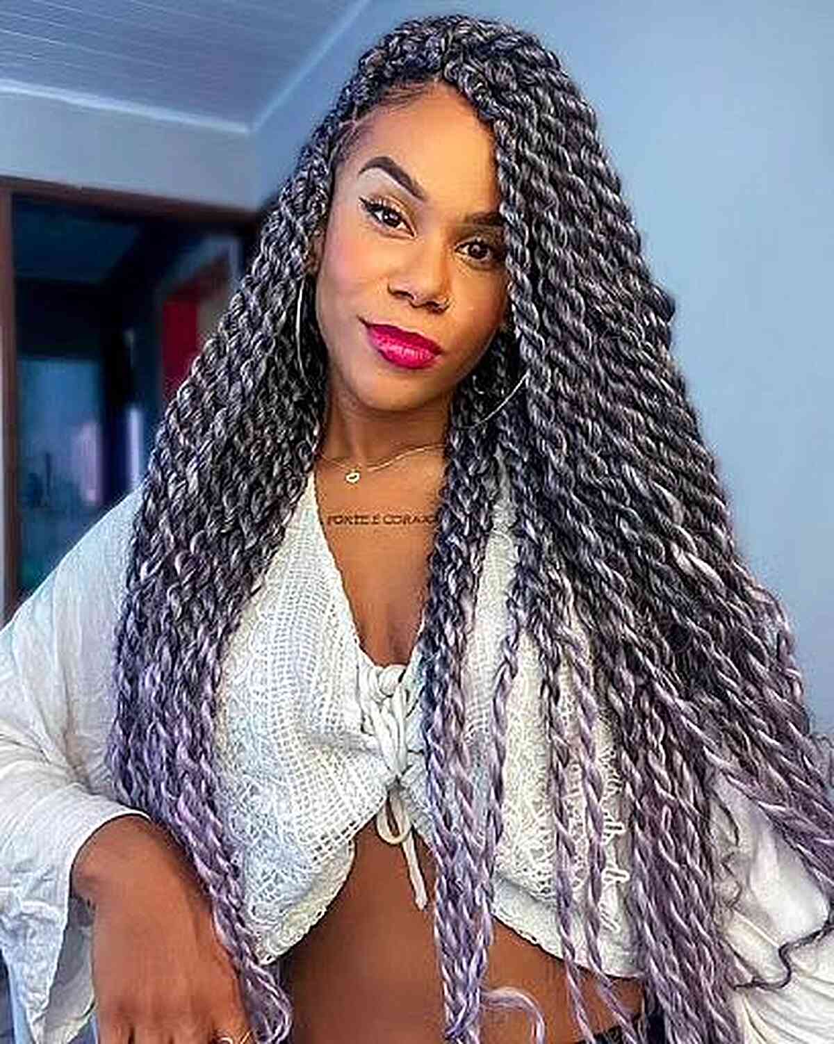 Mid-Back Twists With Black Gray Purple Ombre Mid-Back Twists With Black Gray Purple Ombre — Classy Marley Twists Hairstyles