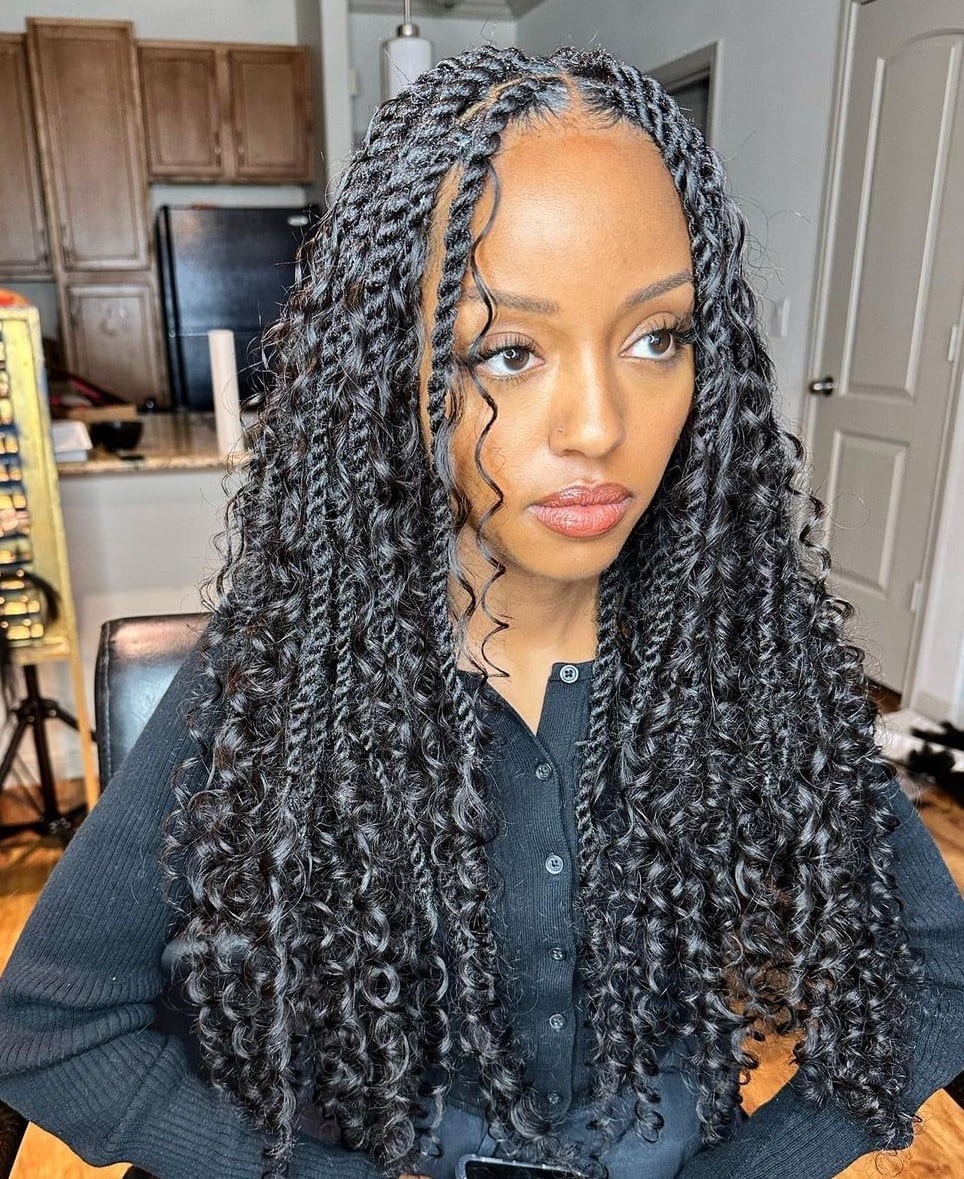 Mid-Back Twists With Defined Curly Ends Mid-Back Twists With Defined Curly Ends — Classy Marley Twists Hairstyles