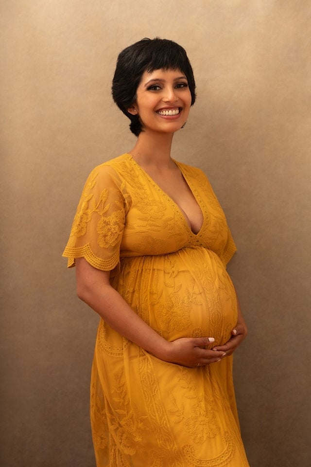 Mustard Yellow Lace Maternity Dress, Close-Up Take Mustard Yellow Lace Maternity Dress, Close-Up Take — Classy Maternity Photoshoot Outfits