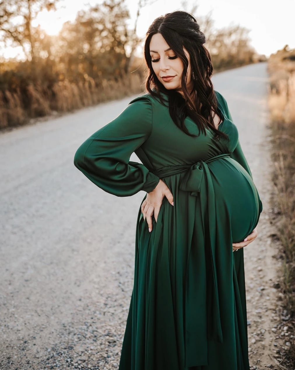 Emerald Green Wrap Dress With Silk Or Satin Emerald Green Wrap Dress With Silk Or Satin — Classy Maternity Photoshoot Outfits