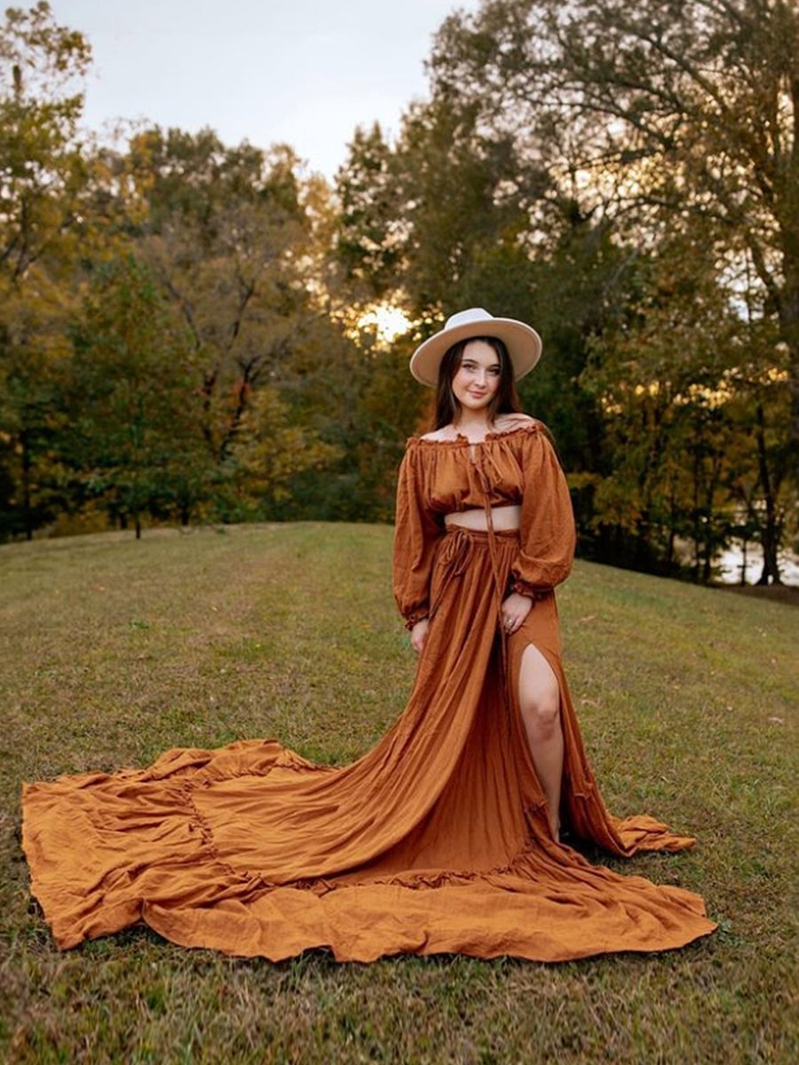 Burnt Orange Boho Two-Piece Set Burnt Orange Boho Two-Piece Set — Classy Maternity Photoshoot Outfits