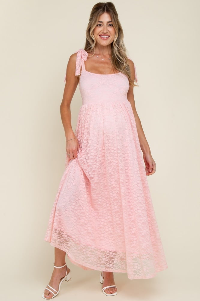 Pale Pink Lace Midi Dress Pale Pink Lace Midi Dress — Classy Maternity Photoshoot Outfits