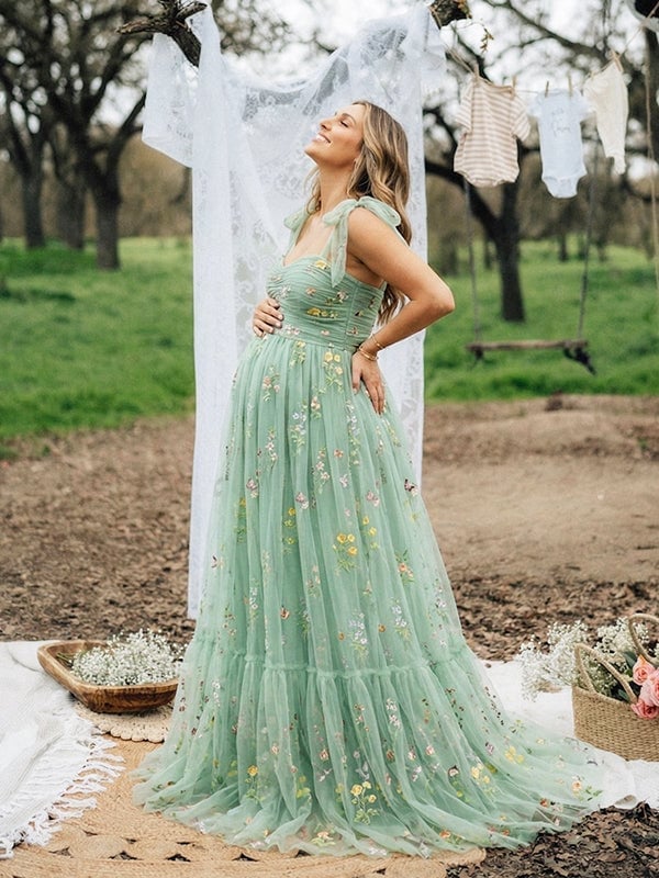 Embroidered Tulle Maternity Dress Embroidered Tulle Maternity Dress — Classy Maternity Photoshoot Outfits