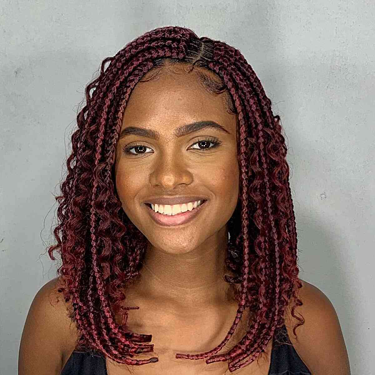 Medium Burgundy Box Braids With Curly Ends Medium Burgundy Box Braids With Curly Ends — Classy Medium Braids