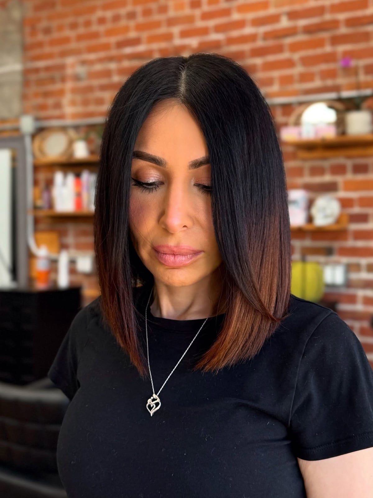 Dark Brown Ombre Chin Bob, Straight Dark Brown Ombre Chin Bob, Straight — Classy Mid Length Haircuts