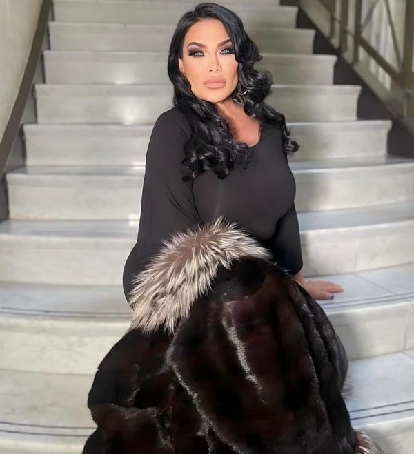 Voluminous Dark Faux Fur Coat with Gray Fur Trim Voluminous Dark Faux Fur Coat with Gray Fur Trim — Classy Mob Wife Outfits