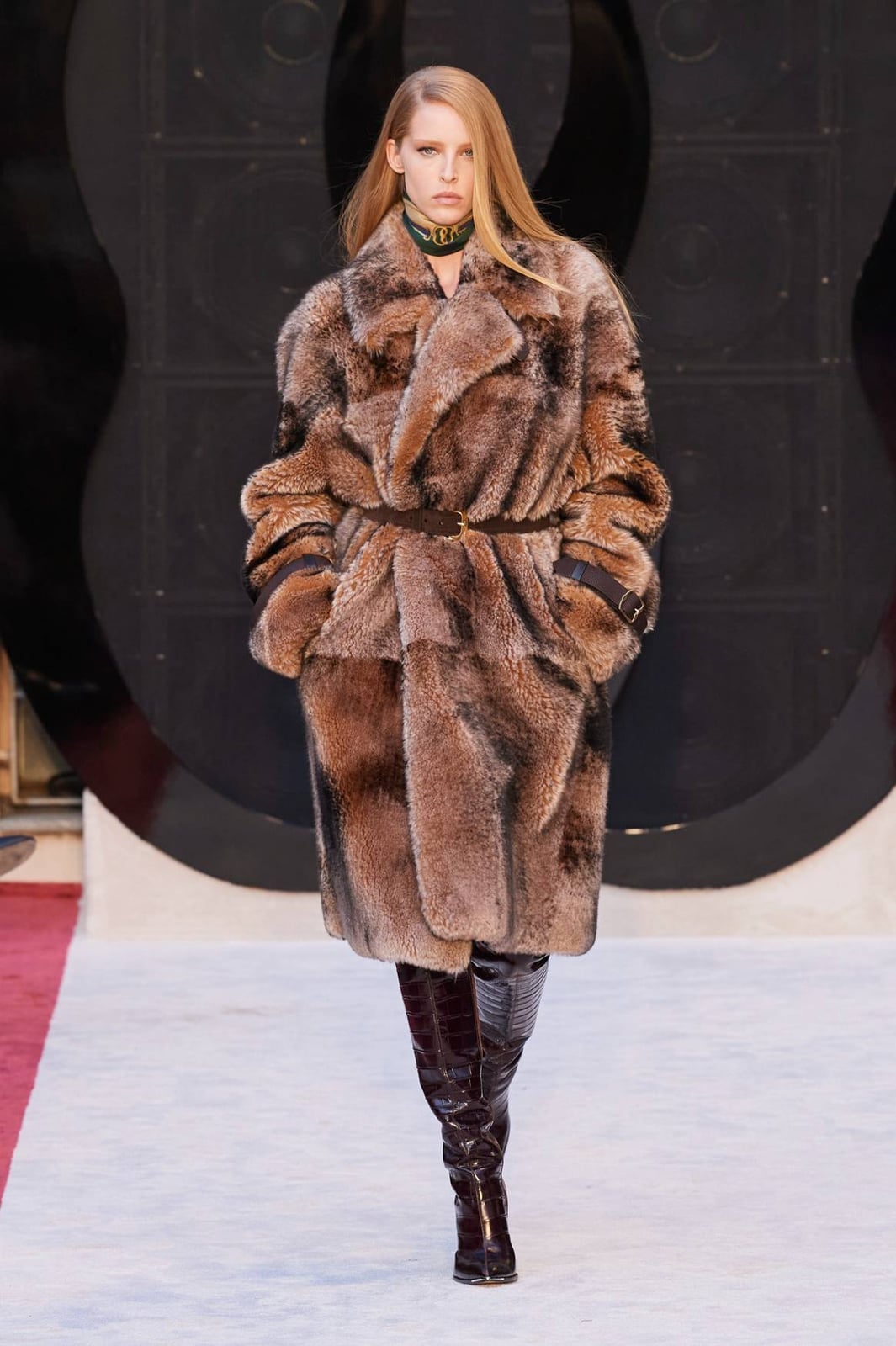 Brown Faux Fur Coat Cinched with Leather Belt and Burgundy Boots Brown Faux Fur Coat Cinched with Leather Belt and Burgundy Boots — Classy Mob Wife Outfits