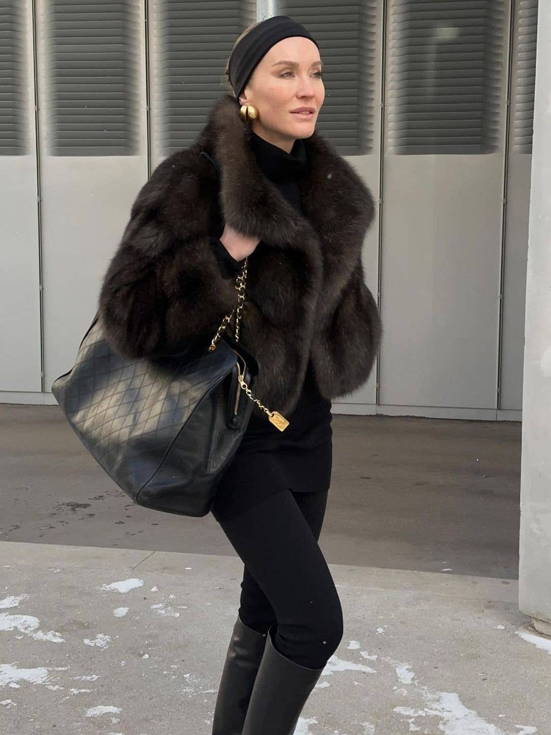 Oversized Brown Faux Fur Coat with Black Pants and Knee-High Boots Oversized Brown Faux Fur Coat with Black Pants and Knee-High Boots — Classy Mob Wife Outfits