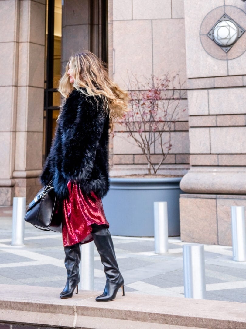 Black Satin Dress with Voluminous Shoulders and Statement Earrings Black Satin Dress with Voluminous Shoulders and Statement Earrings — Classy Mob Wife Outfits