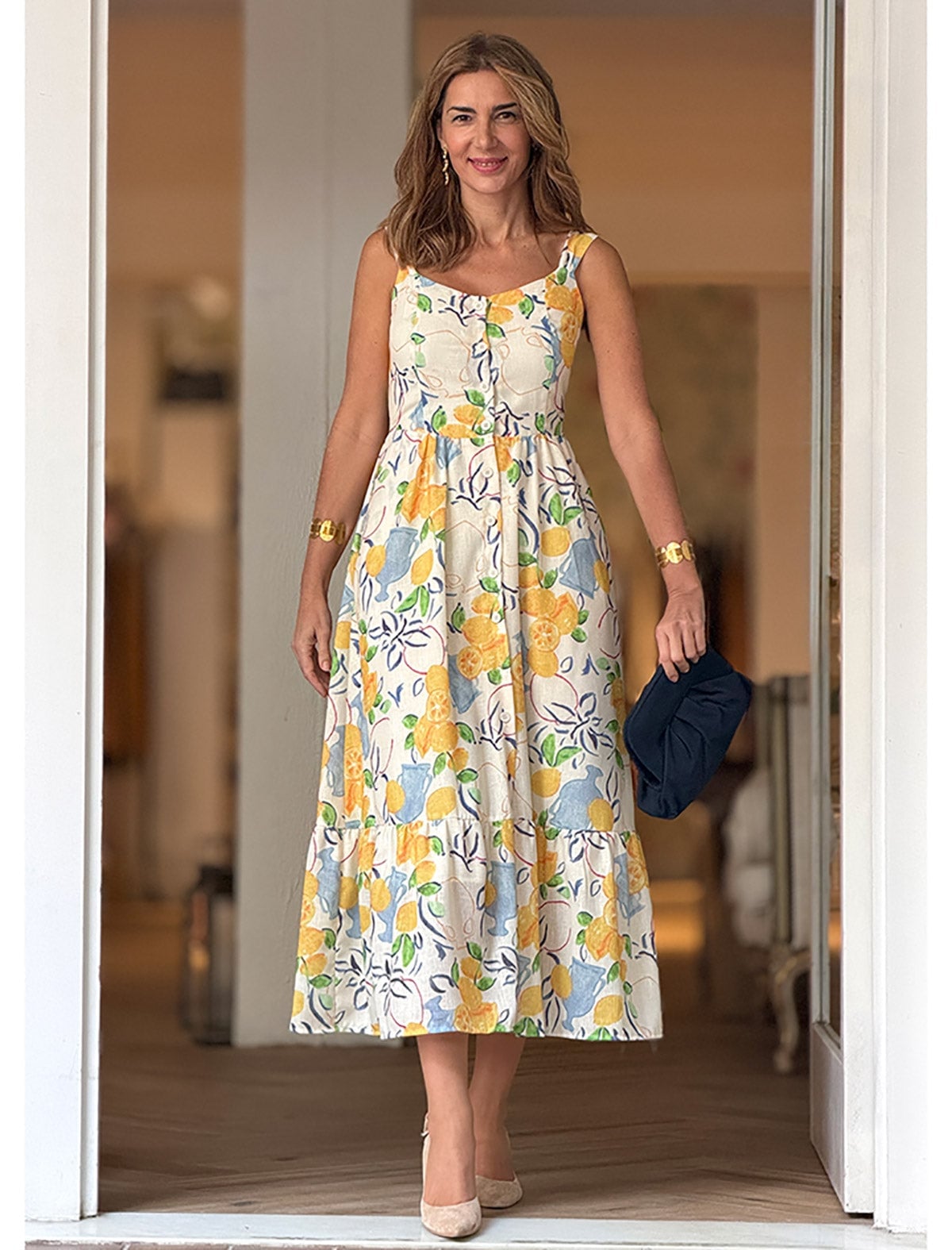 Lemon Print Sleeveless Midi Dress with Tiered Hem Lemon Print Sleeveless Midi Dress with Tiered Hem — Classy Mujer Outfits