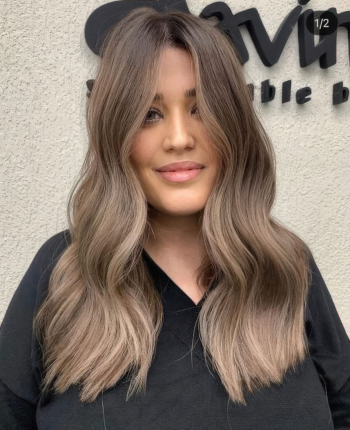 Mid-Back Mushroom Brown With Ash Blonde Highlights, Close-Up Take Mid-Back Mushroom Brown With Ash Blonde Highlights, Close-Up Take — Classy Mushroom Brown Hair