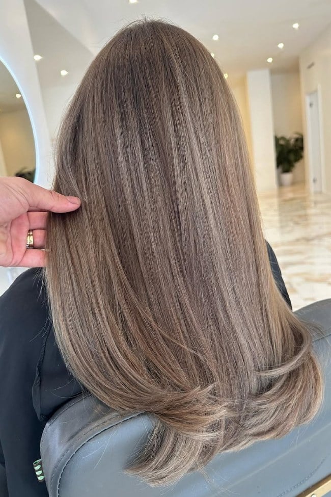 Mid-Back Taupe Mushroom Brown Straight Hair Mid-Back Taupe Mushroom Brown Straight Hair — Classy Mushroom Brown Hair