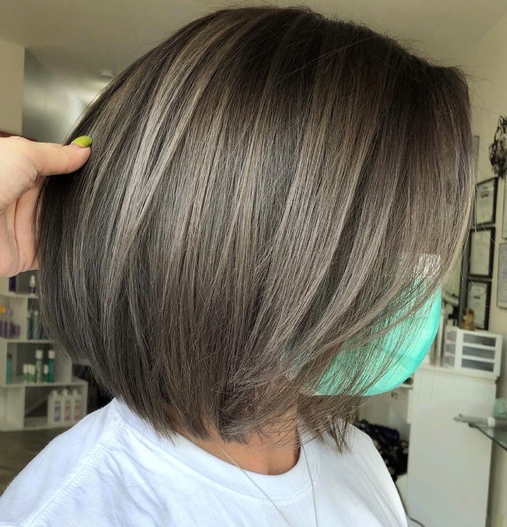 Chin Length Bob With Ash Highlights Chin Length Bob With Ash Highlights — Classy Mushroom Brown Hair