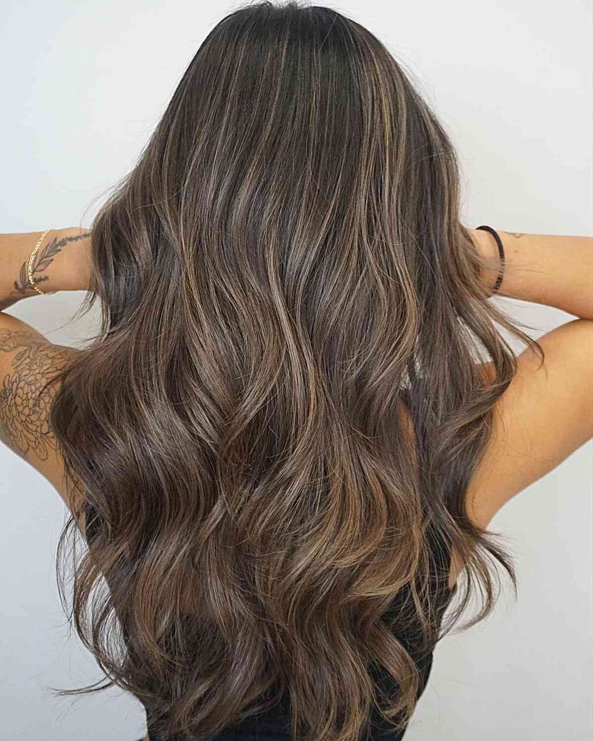 Rich Mushroom Brown Balayage With Voluminous Waves Rich Mushroom Brown Balayage With Voluminous Waves — Classy Mushroom Brown Hair