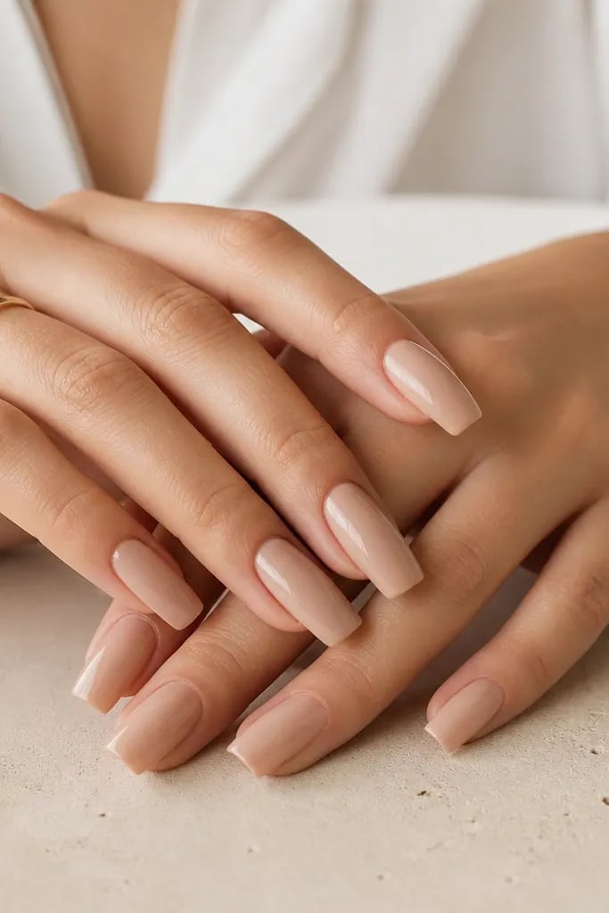 Long Square Sheer Nude Glossy Extensions Long Square Sheer Nude Glossy Extensions — Classy Nail Extensions