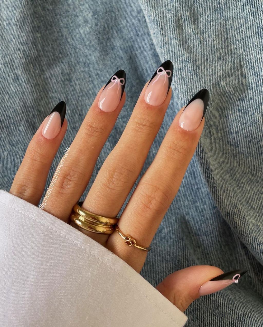 Black French Tip with White Bow Stilettos Black French Tip with White Bow Stilettos — Classy Nail Extensions