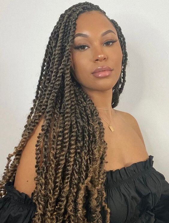 Mid-Back Passion Twists With Blonde Highlights Mid-Back Passion Twists With Blonde Highlights — Classy Natural Hair Twists