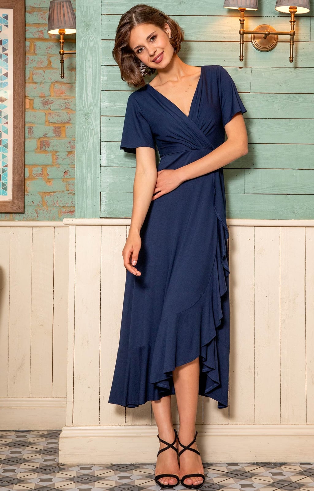 Navy Jersey Wrap Dress with Ruffled Hem Navy Jersey Wrap Dress with Ruffled Hem — Classy Navy Outfits