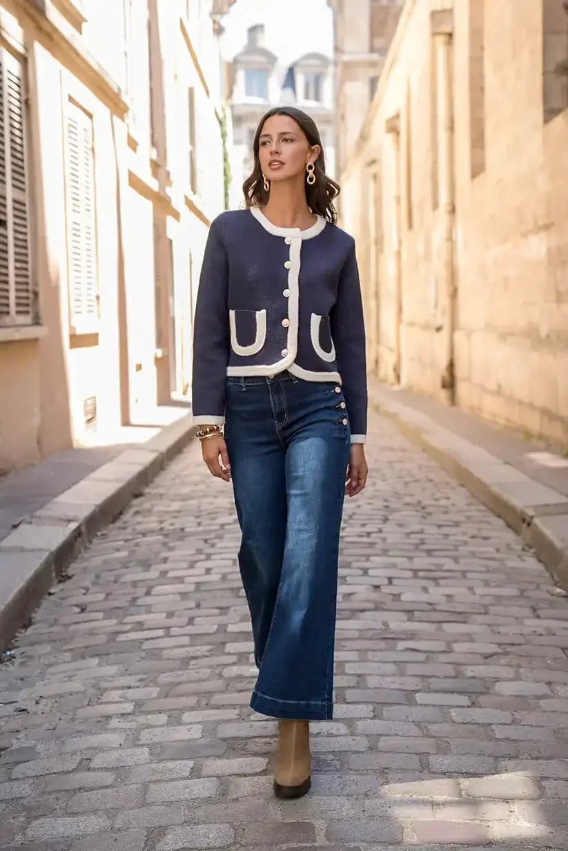 Navy Cardigan with White Trim Navy Cardigan with White Trim — Classy Navy Outfits