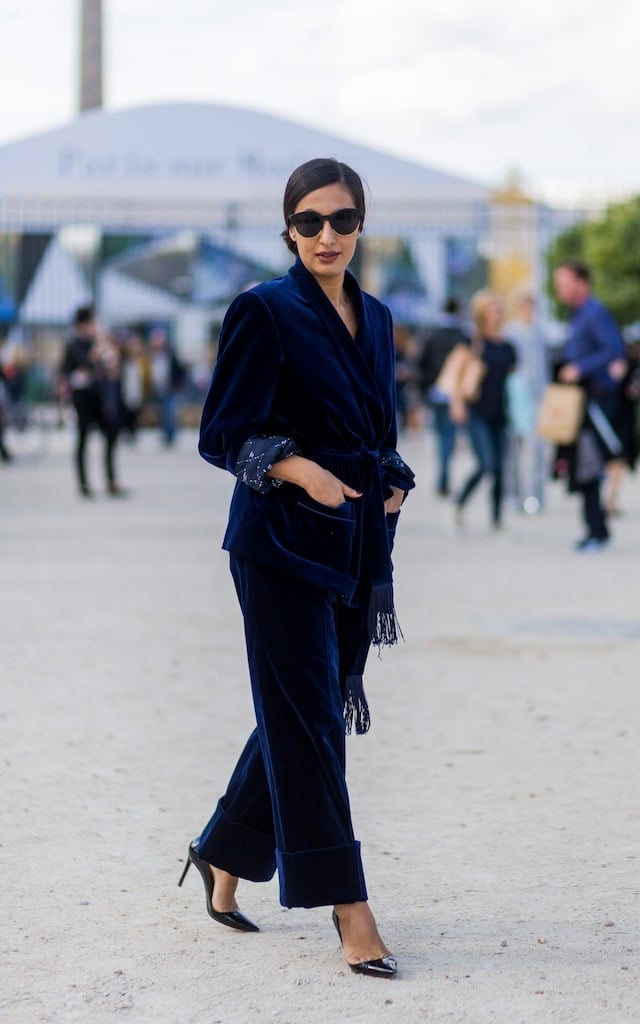 Navy Velvet Robe Jacket and Trousers Navy Velvet Robe Jacket and Trousers — Classy Navy Outfits
