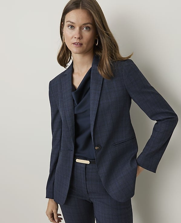 Navy Textured Blazer and Silk Blouse Navy Textured Blazer and Silk Blouse — Classy Navy Outfits