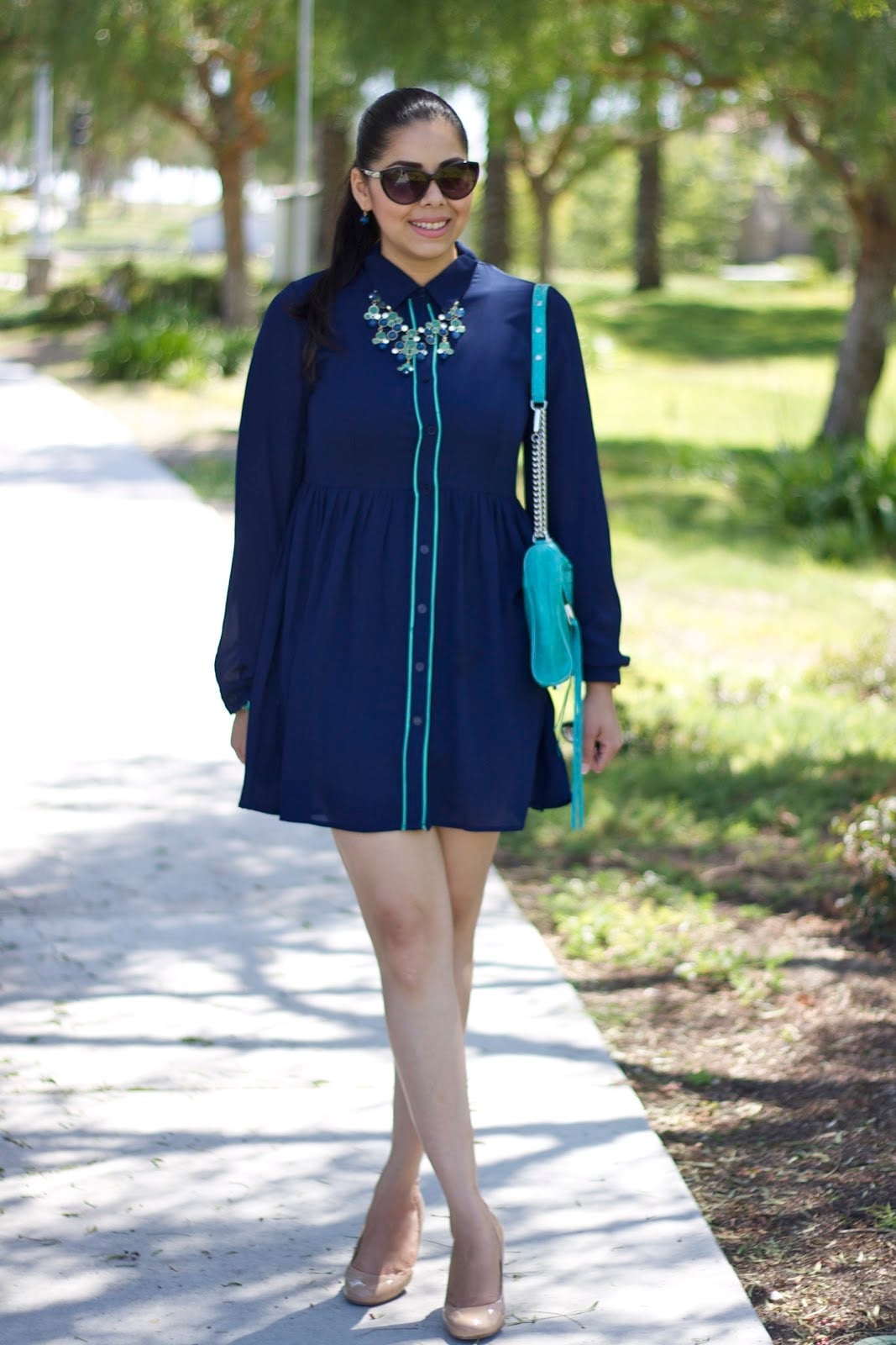 Navy Shirt Dress with Mint Green Trim Navy Shirt Dress with Mint Green Trim — Classy Navy Outfits