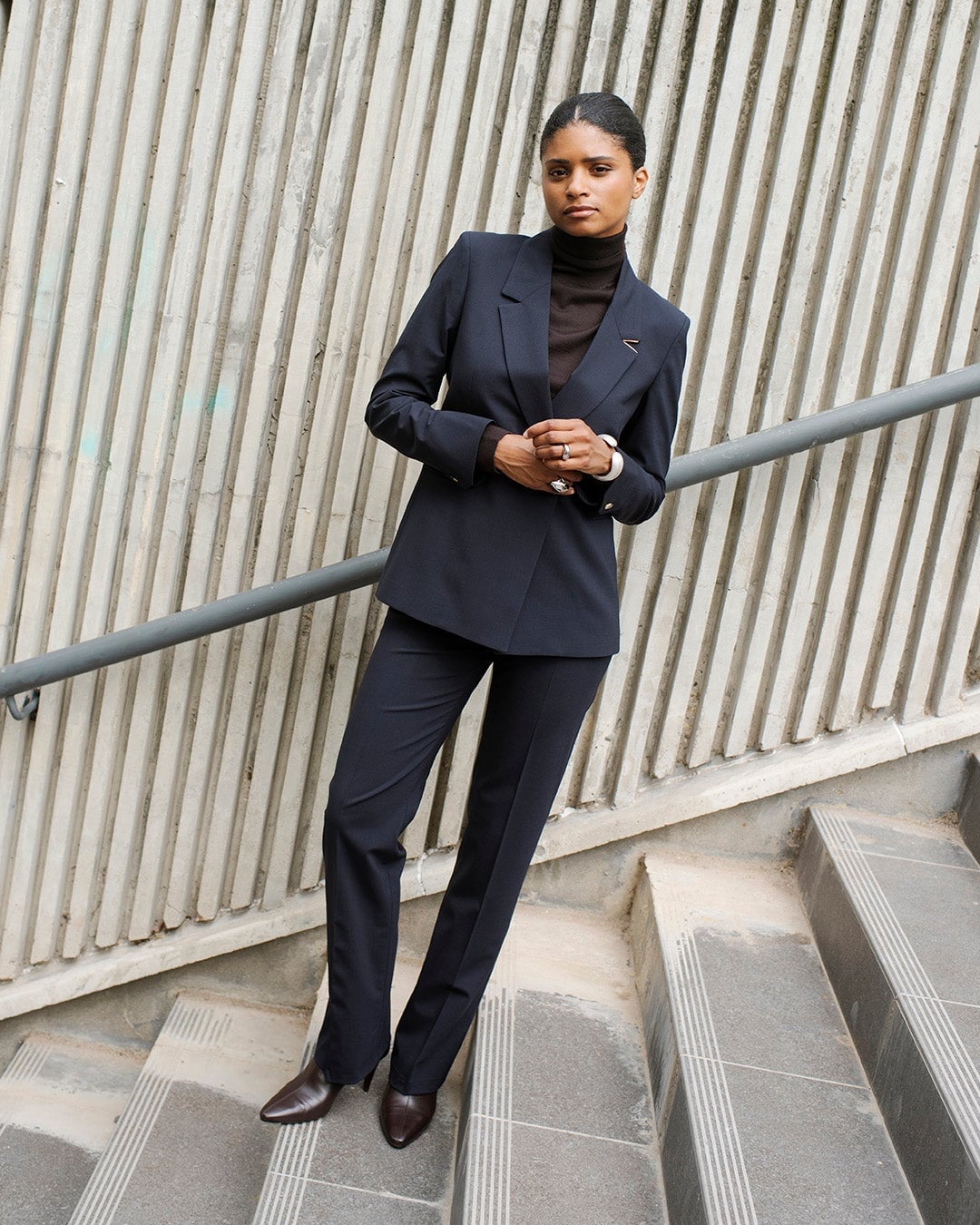 women's suit straight-leg pants Navy blue