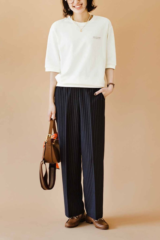Navy Pinstripe Wide-Leg Trousers with a White, Office-Safe Version — Classy Navy Pants Outfits