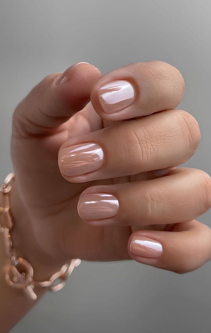Short Square Milky Chrome Nails Short Square Milky Chrome Nails — Classy Neutral Nails
