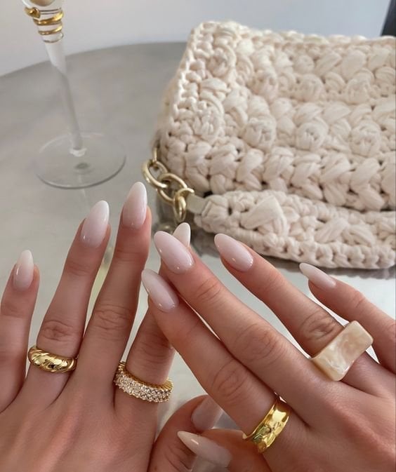 Medium Almond Milky White Shimmer Medium Almond Milky White Shimmer — Classy Neutral Nails